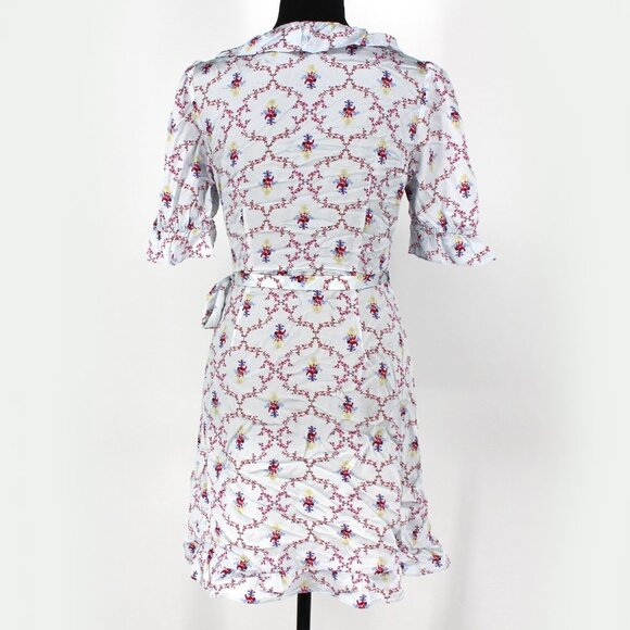 Hill House Home Nima Silk Floral Wrap Silver Mini V-Neck Dress Robe XS X-Small - Picture 8 of 9